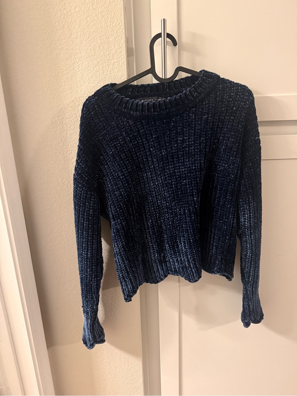 Endless Rose Navy Chenille Crew Neck Sweater